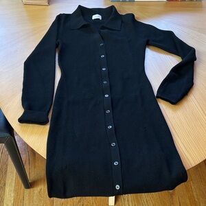 Aritzia Black Long Sleeve Button-Up Dress